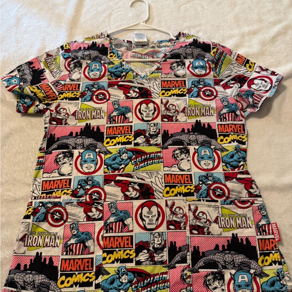 Marvel Comics Graphic Scrub Top